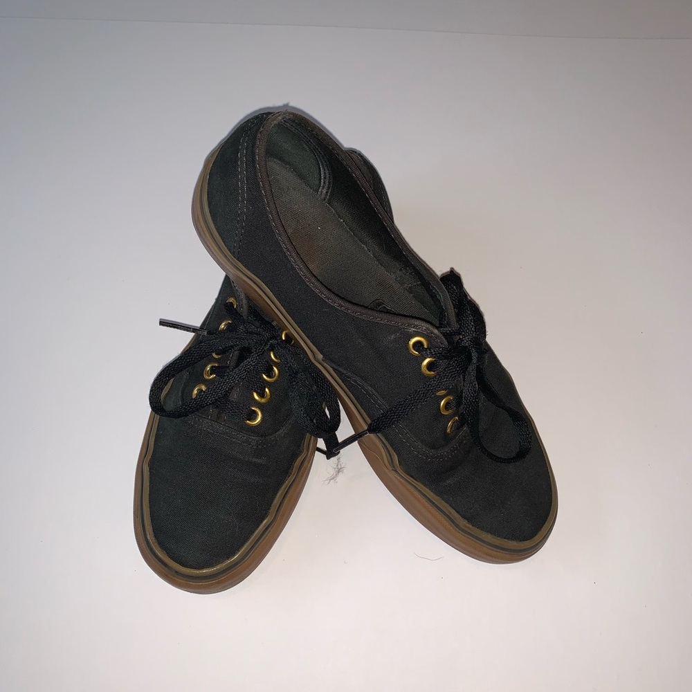 Authentic Black Vans with Brown Rubber Sole